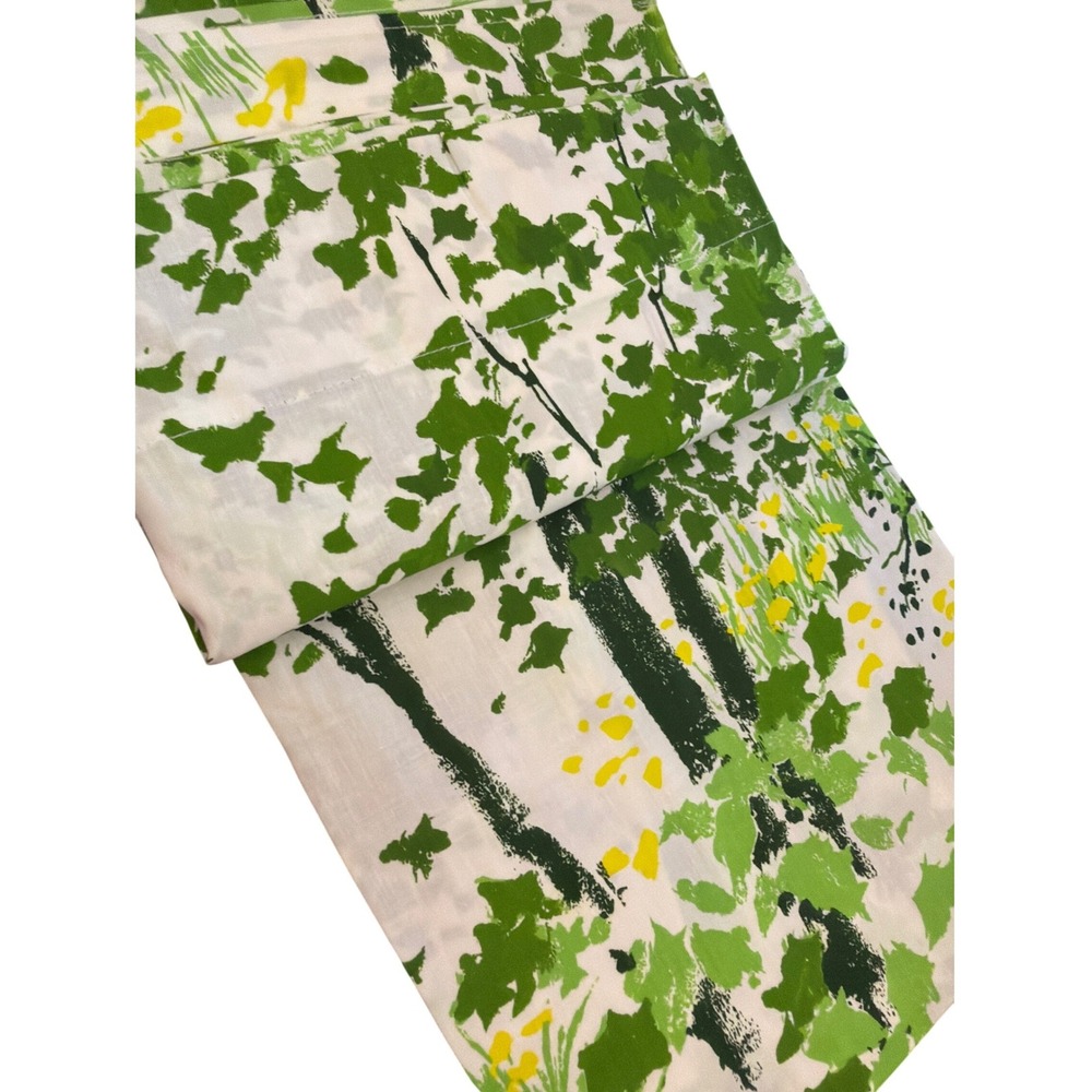 Vintage Sears Forest Haven Full Flat Sheet Cottagecore Woodland Botanical Cabin